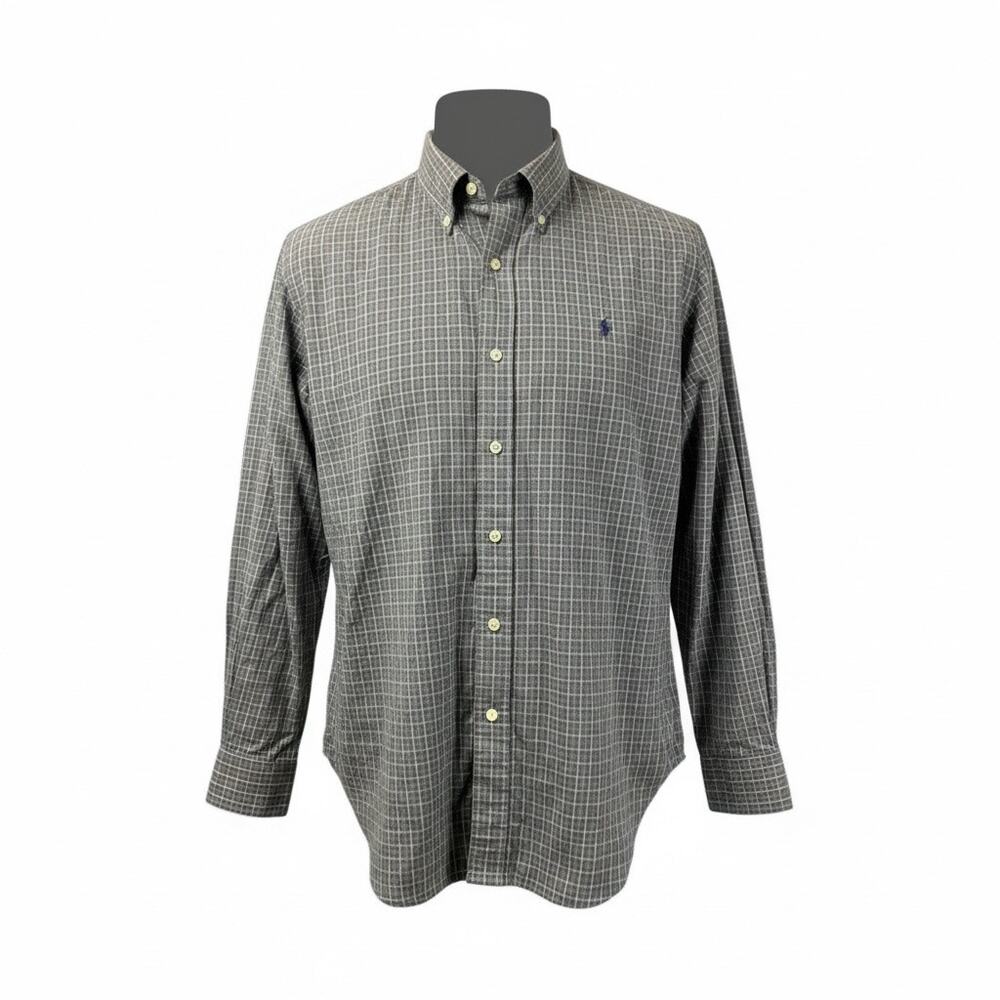 Retro Polo Ralph Lauren Stanton Shirt Mens L Gray Plaid Classic Fit Button Up